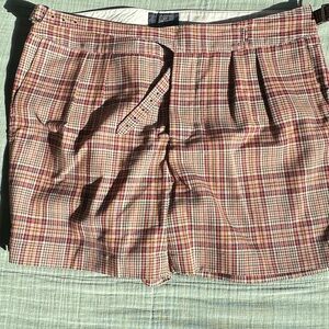 Classic Red and Tan Plaid Men's Flat Front Shorts